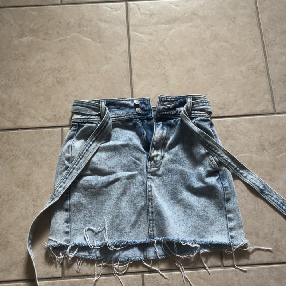 Denim Mini Skirt with Frayed Hem